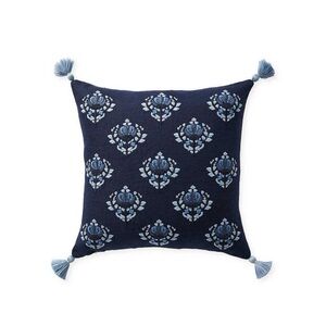 Serena & Lily Blue Embroidered Accent Pillow Cover 20 inch square